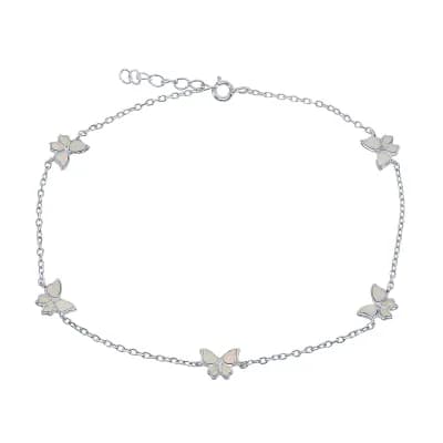 Nautica Rocks Sterling Silver & Lab-Created Opal Butterfly Pendants Anklet