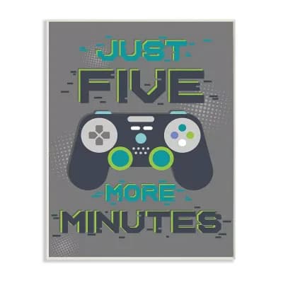 Stupell Home Decor Just Five More Minutes Kid's Video Game Phrase Plaque Wall Art