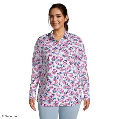 Plus Size Lands' End Roll-Tab Poplin Boyfriend Tunic Shirt