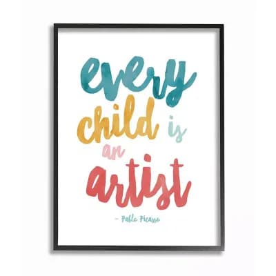 Stupell Home Decor Every Child Is an Artist Picasso Quote Colorful Design Black Frame Wall Art