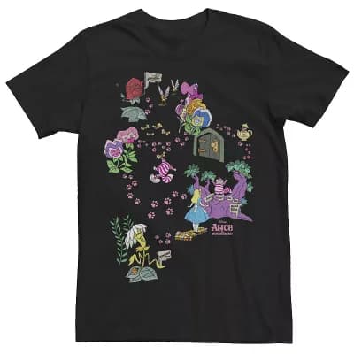 Disney's Alice In Wonderland Cheshire Cat Paw Prints Map Men's Tee