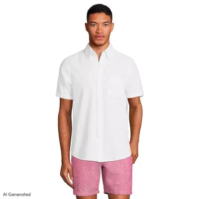 Big & Tall Lands' End Traditional-Fit Button-Down Seersucker Shirt