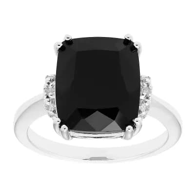 Sterling Silver Diamond Accent & Black Onyx Ring