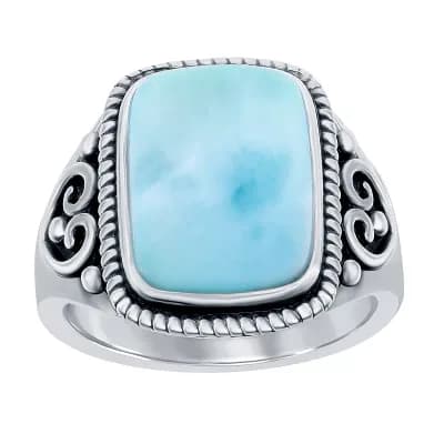 Nautica Rocks Sterling Silver Larimar Rectangle Ring