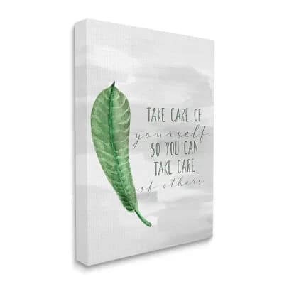 Stupell Home Decor Charming Take Care of Yourself Phrase Green Leaf Canvas Wall Decor