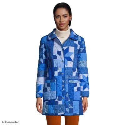 Women's Lands' End Patchwork Quilted Coat