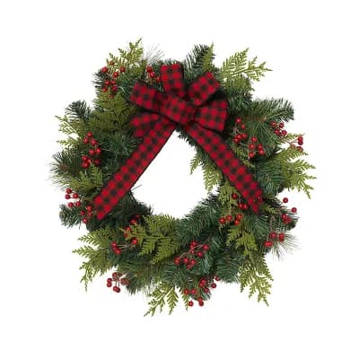 Berries Bow Pine Artificial Wreath