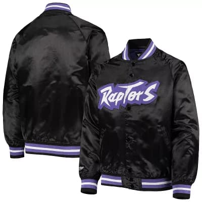 Youth Mitchell & Ness Black Toronto Raptors Hardwood Classics Satin Raglan Full-Snap Jacket