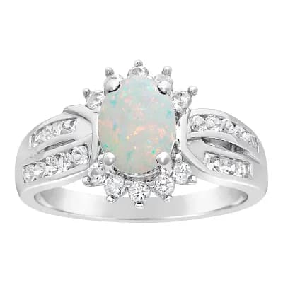 Gemminded Sterling Silver Lab-Created Opal & White Topaz Ring