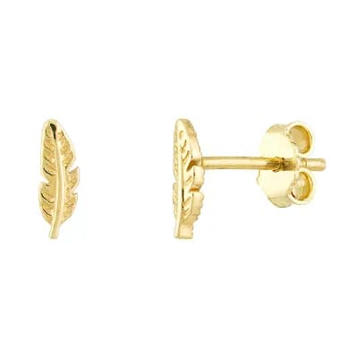 14k Gold Feather Stud Earrings