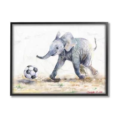 Stupell Home Decor Elephant Baby Soccer Framed Wall Art