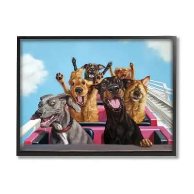 Stupell Home Decor Dogs Riding Roller Coaster Funny Amusement Park Wall Art