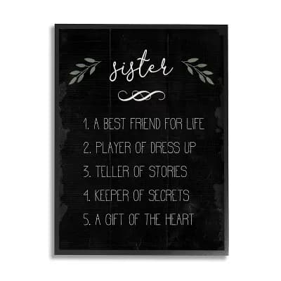 Stupell Home Decor Sister Facts Family Phrases Distressed Black Pattern Framed Wall Art