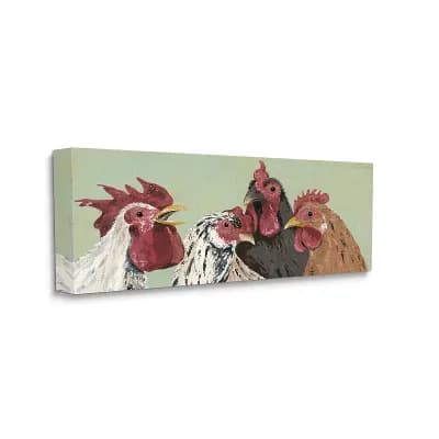 Stupell Home Decor Four Roosters Clucking Farm Birds over Green Wall Art