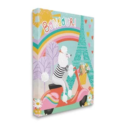 Stupell Home Decor Poodle Driving Moped Bonjour Eifel Tower Wall Art