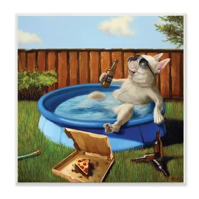 Stupell Home Decor French Bulldog Drinking Summer Pool Wall Art
