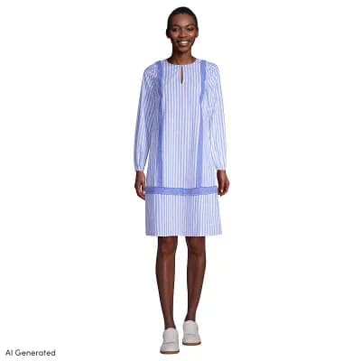 Women's Lands' End Poplin Relaxed-Fit Splitneck Dress