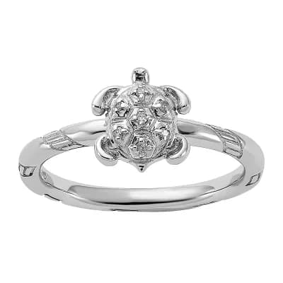 Stacks & Stones Sterling Silver Stackable Diamond Accent Turtle Ring