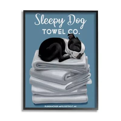 Stupell Home Decor Sleepy Dog Boston Terrier Bathroom Wall Decor