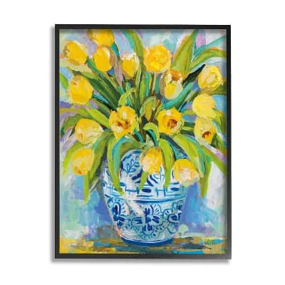 Stupell Home Decor Yellow Tulips In Blue Vase Painting Framed Wall Art
