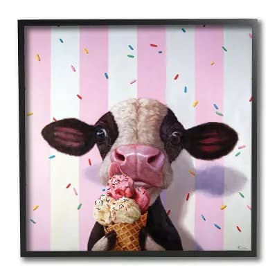 Stupell Home Decor Cute Baby Cow Ice Cream Framed Wall Art