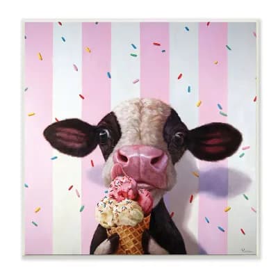 Stupell Home Decor Cute Baby Cow Ice Cream Plaque Wall Art