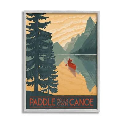 Stupell Home Decor Paddle Canoe Mountain Lake Framed Wall Art