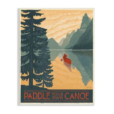 Stupell Home Decor Canoe Mountain Lake Plaque Wall Art