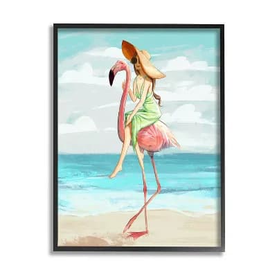 Stupell Home Decor Beach Woman Flamingo Framed Wall Art