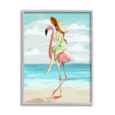Stupell Home Decor Flamingo Beach Woman Framed Wall Art