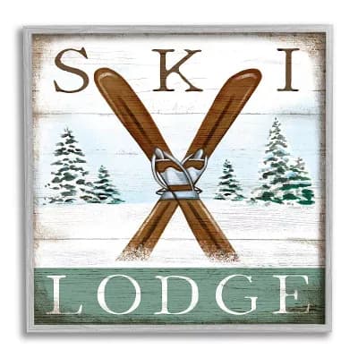 Stupell Home Decor Ski Lodge Rustic Cabin Snowy Framed Wall Art