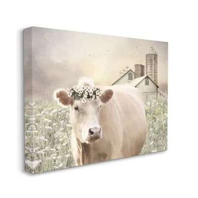 Stupell Home Decor Realistic Cow Floral Crown Canvas Wall Art
