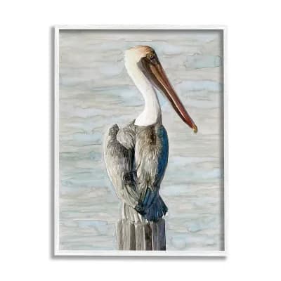 Stupell Home Decor Long Beak Pelican Coastal Waterfowl Bird Framed Wall Art