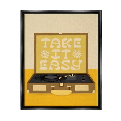 Stupell Home Decor Take it Easy Vintage Boho Record Player Metallic Frame Wall Art