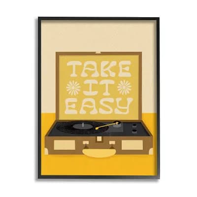 Stupell Home Decor Take it Easy Vintage Boho Record Player Wood Frame Wall Art