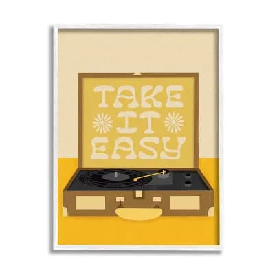 Stupell Home Decor Take it Easy Vintage Boho Record Player Wood Frame Wall Art