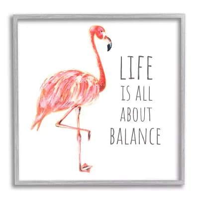Stupell Home Decor Life is About Balance Pink Flamingo Wall Art