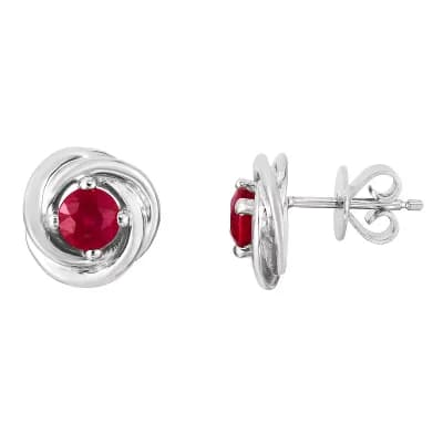Oro Leoni Sterling Silver Simulated Ruby Swirl Stud Earrings