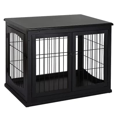 PawHut Dog Crate Side Table with Doors, Window, Puppy Cage for Small Dog