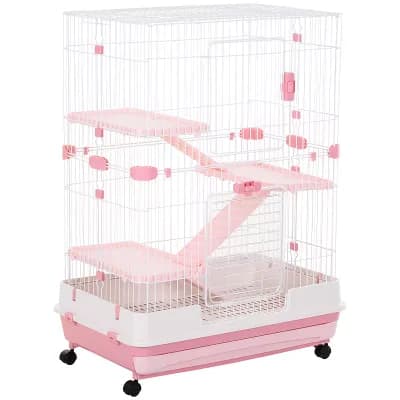 PawHut 32inchL 4-Level Small Animal Cage with Lockable Wheels, Tray