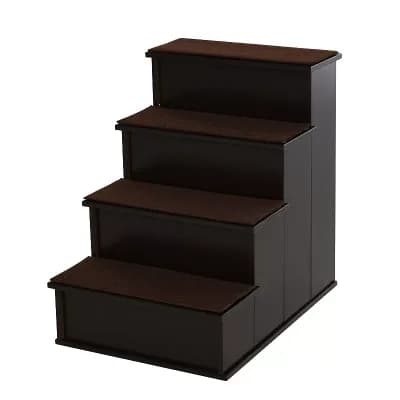 PawHut 4-Step Wooden Pet Stair Pet Steps with Soft Short Plush Cushion