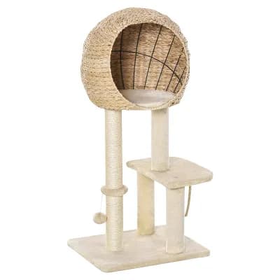PawHut Cat Condo with Sisal Scratching Post and Hanging Ball