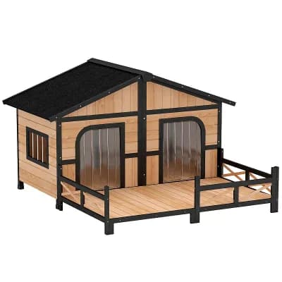 PawHut Wooden Dog House Cabin Style Elevated Pet Shelter
