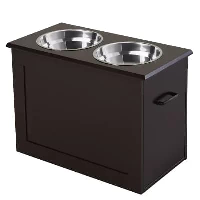 PawHut Raised Pet Bowls w/ Storage Function Stainless Steel Bowls Elevated Base
