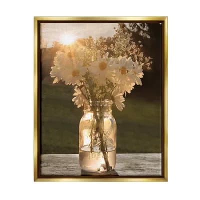 Stupell Home Decor Summer Daisy Jar Gold Finish Framed Wall Art