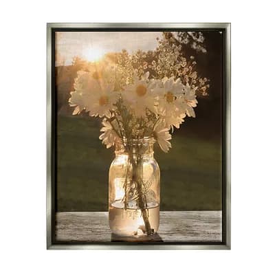 Stupell Home Decor Summer Daisy Jar Silver Finish Framed Wall Art
