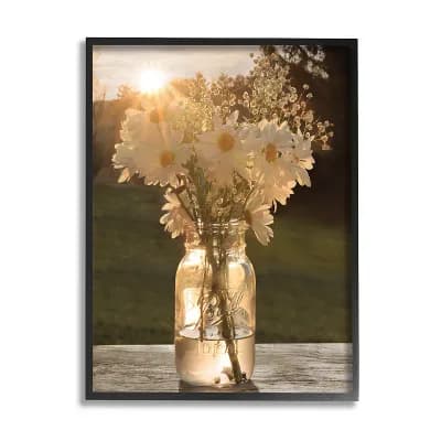Stupell Home Decor Summer Daisy Jar Black Finish Framed Wall Art