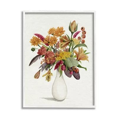 Stupell Home Decor Autumn Flower Bouquet White Finish Framed Wall Art