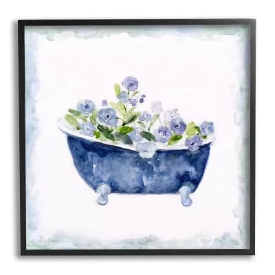 Stupell Home Decor Blue Floral Bathtub Framed Wall Art