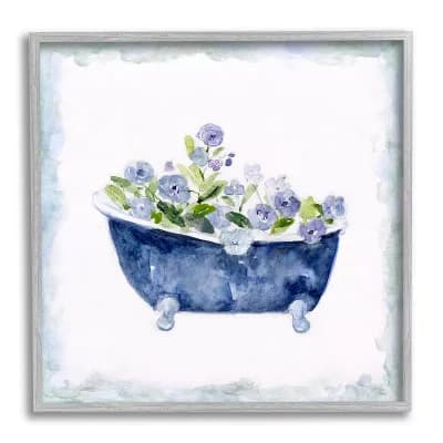 Stupell Home Decor Blue Floral Bathtub Framed Wall Art